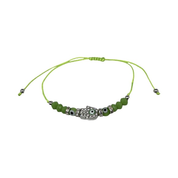 Evil Eye Hand of Fatima Beautiful Green Stringed Protection Bracelet - Picture 2 of 3